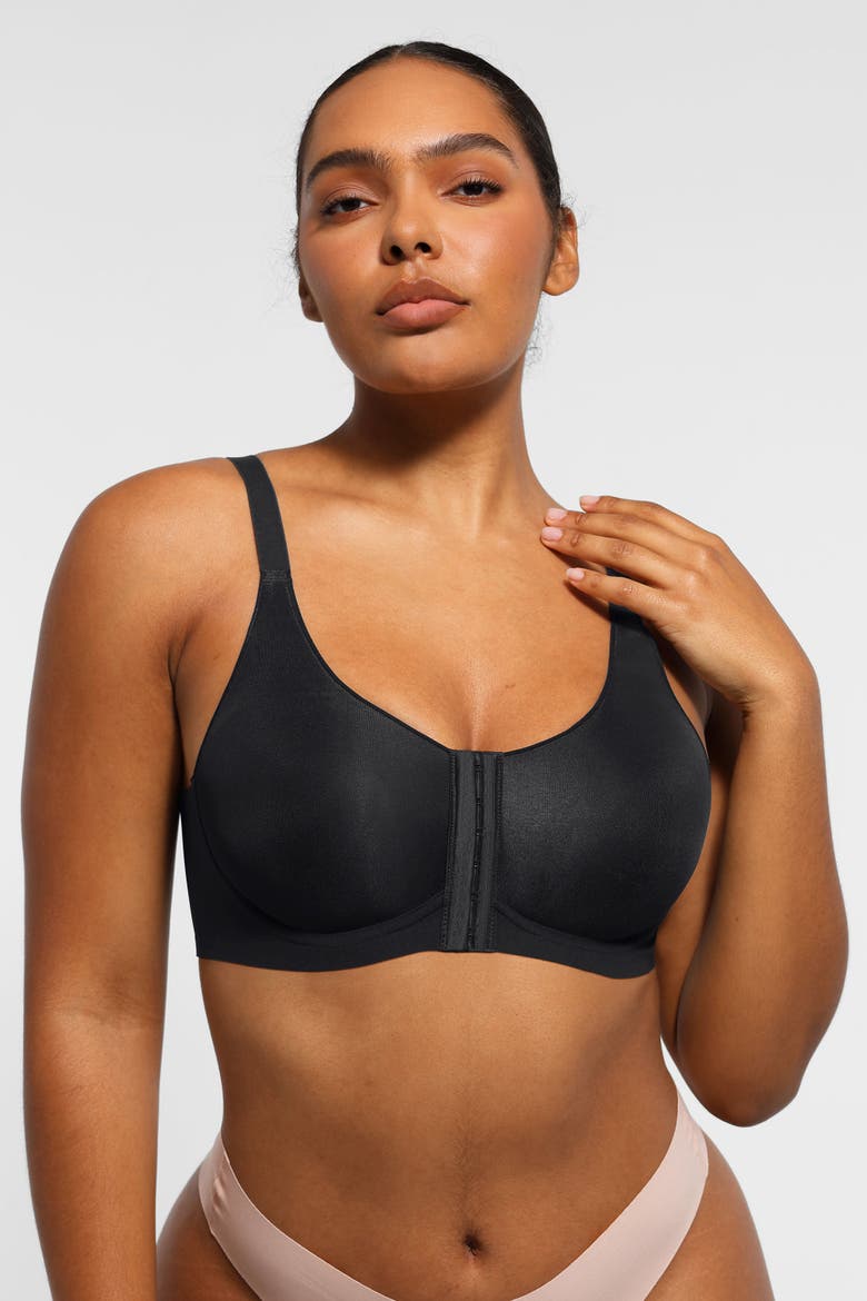 Wireless Front-Hook Back Smooth Bra, Alternate, color, Classic black