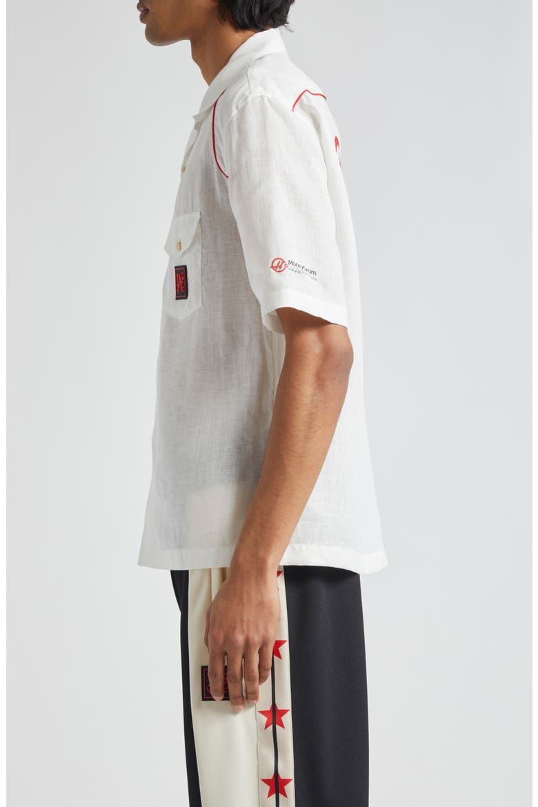 x Haas Moneygram Short Sleeve Linen Button-Up Camp Shirt, Alternate, color, OFFWHITE RED