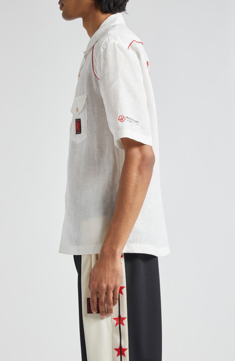 Palm Angels x Haas Moneygram Short Sleeve Linen Button-Up Camp Shirt, Alternate, color, 