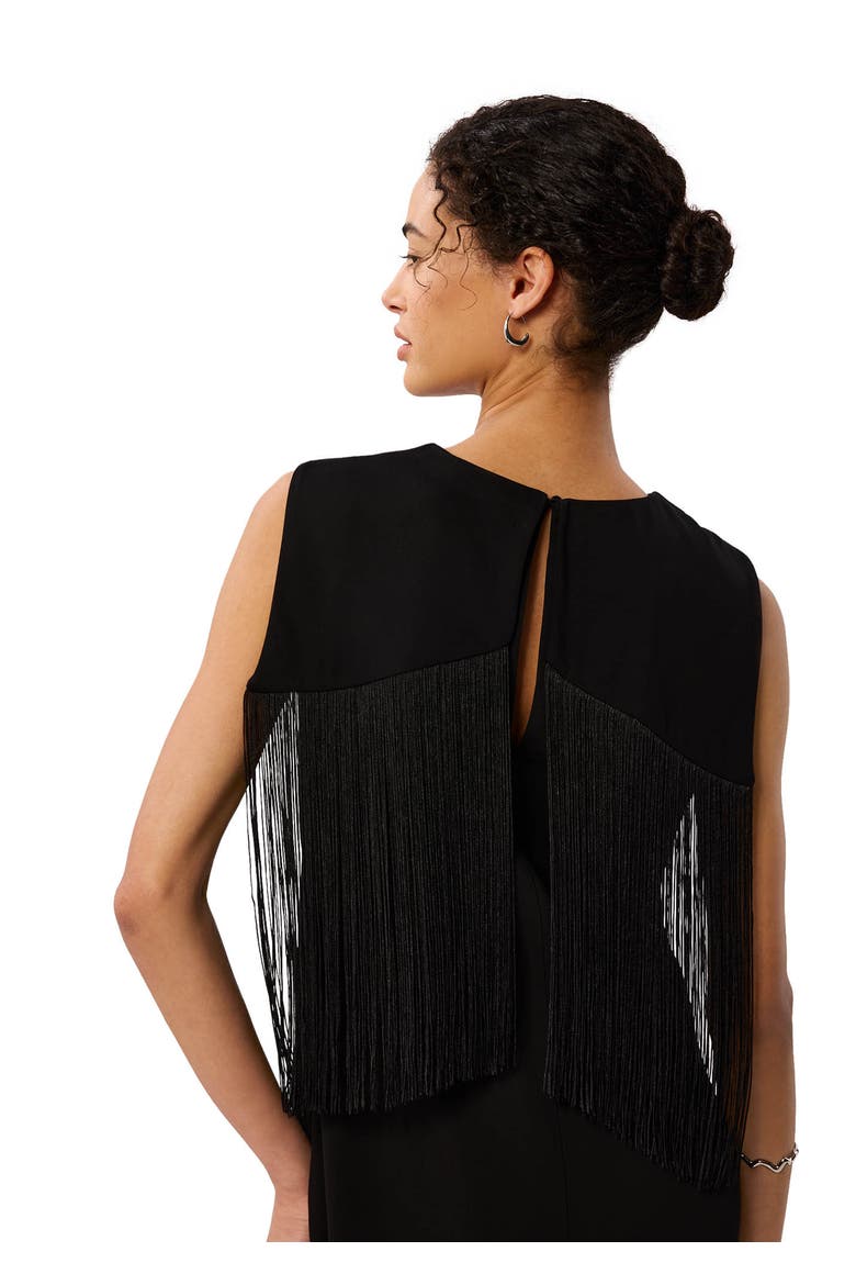 Back Fringe Detail Midi Dress, Alternate, color, Black