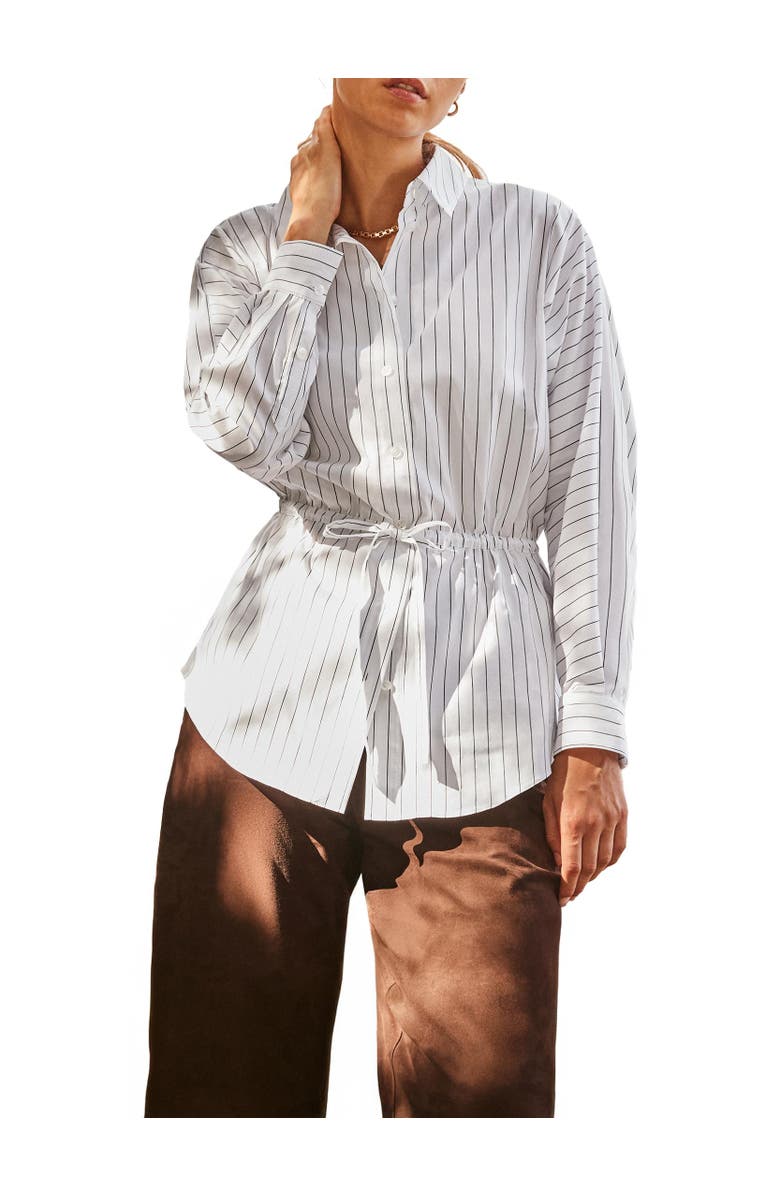 Ro&Zo Stripe Long Sleeve Channel Waist Shirt, Alternate, color,
