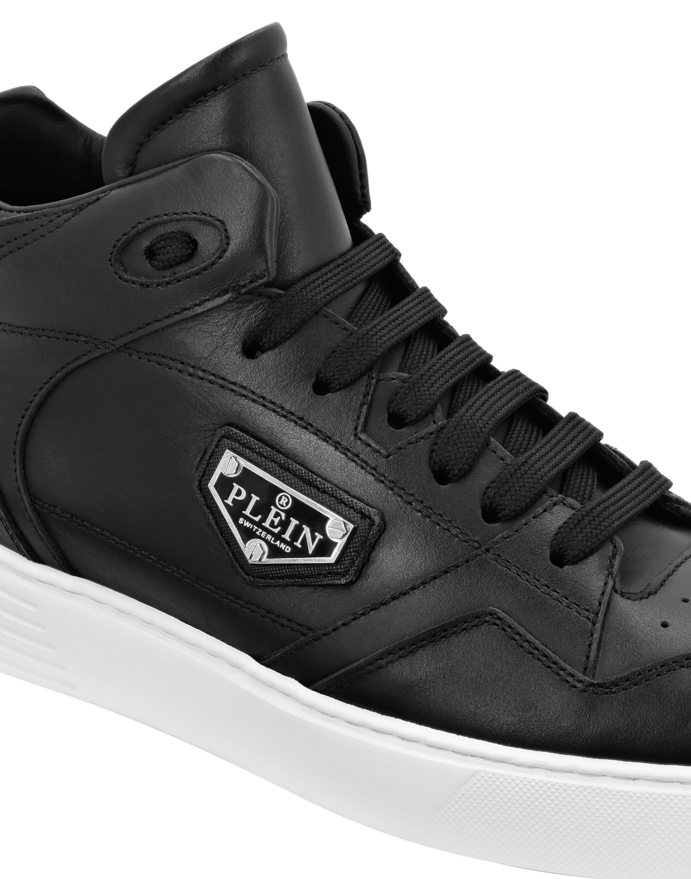 Nappa Leather Mid Top Sneakers Unisex, Alternate, color, black
