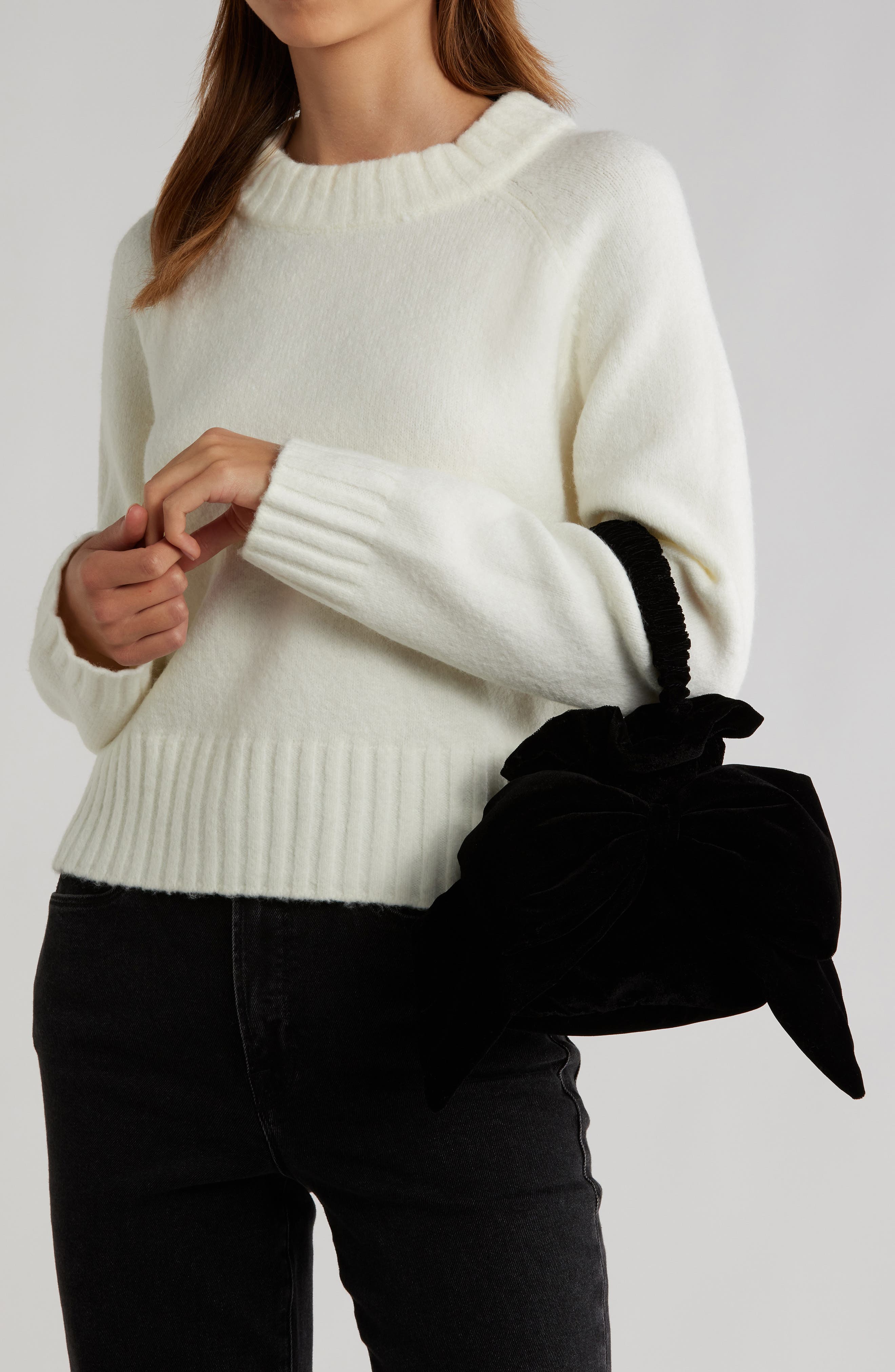 Free People Belle Velvet Bow Bag, Alternate, color, Black