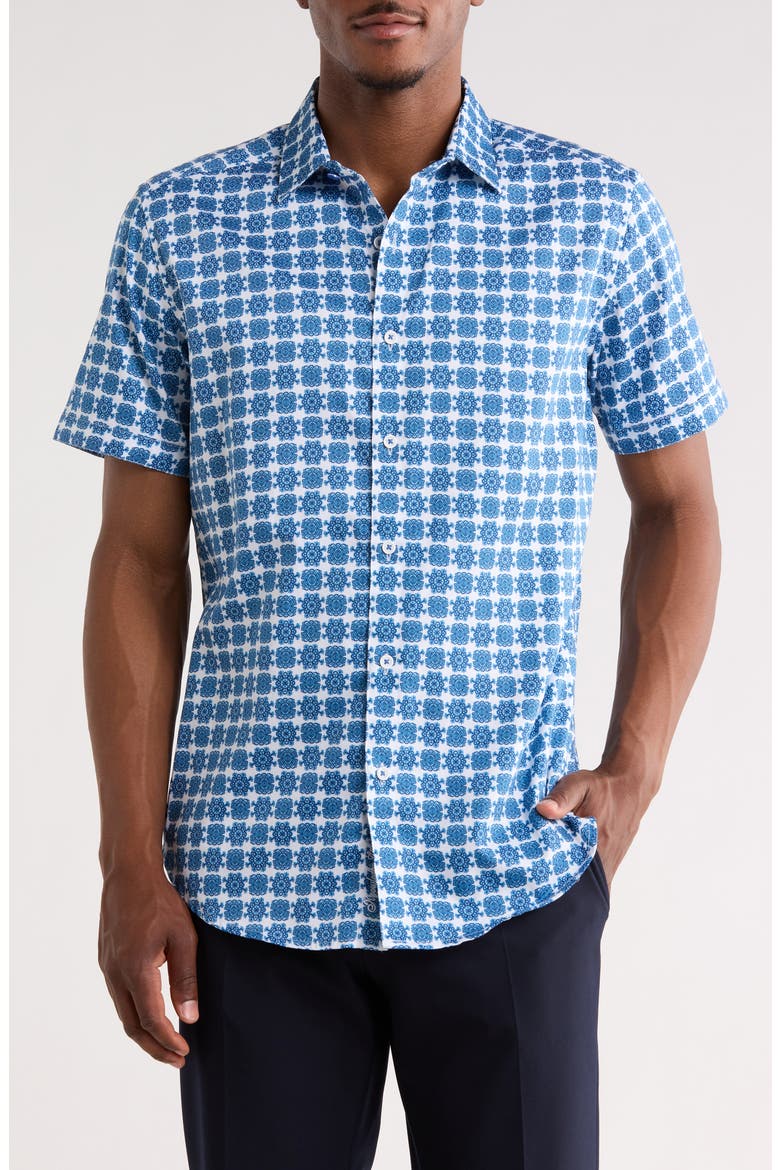 Arbor Short Sleeve Cotton Button-Up Shirt, Main, color, BLUE