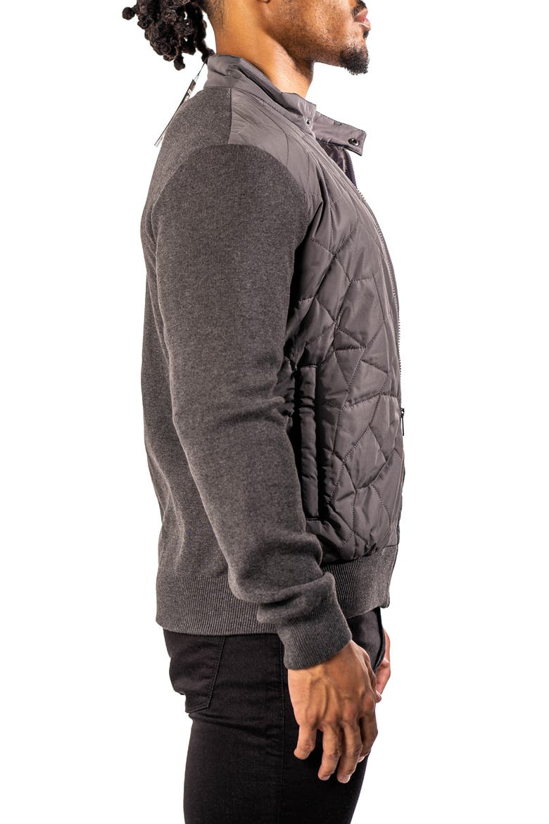 Quilted & Knit Bomber Jacket, Alternate, color, GREY