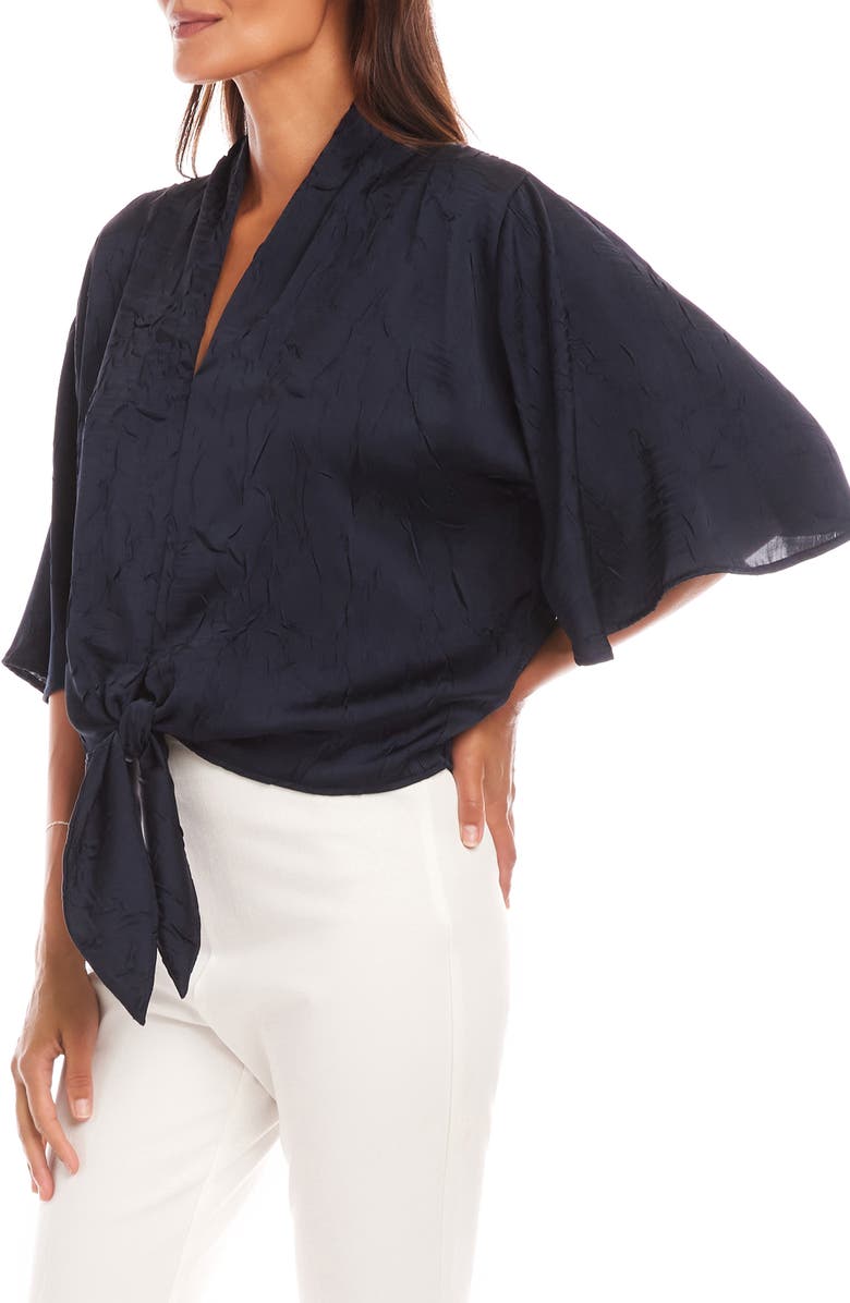 Karen Kane Tie Front Crushed Satin Top, Alternate, color, 