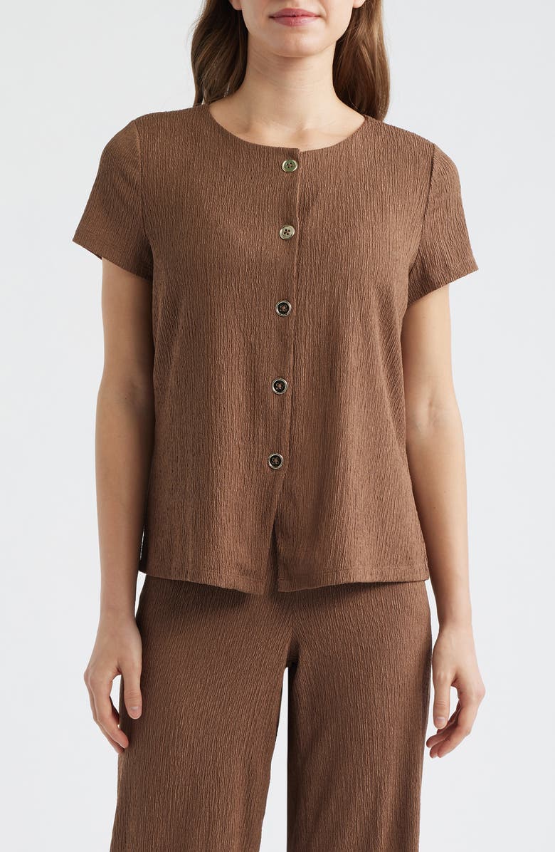 AK ANNE KLEIN Texture Front Button Top, Main, color, Mushroom