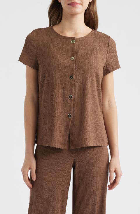 Texture Front Button Top (Petite)