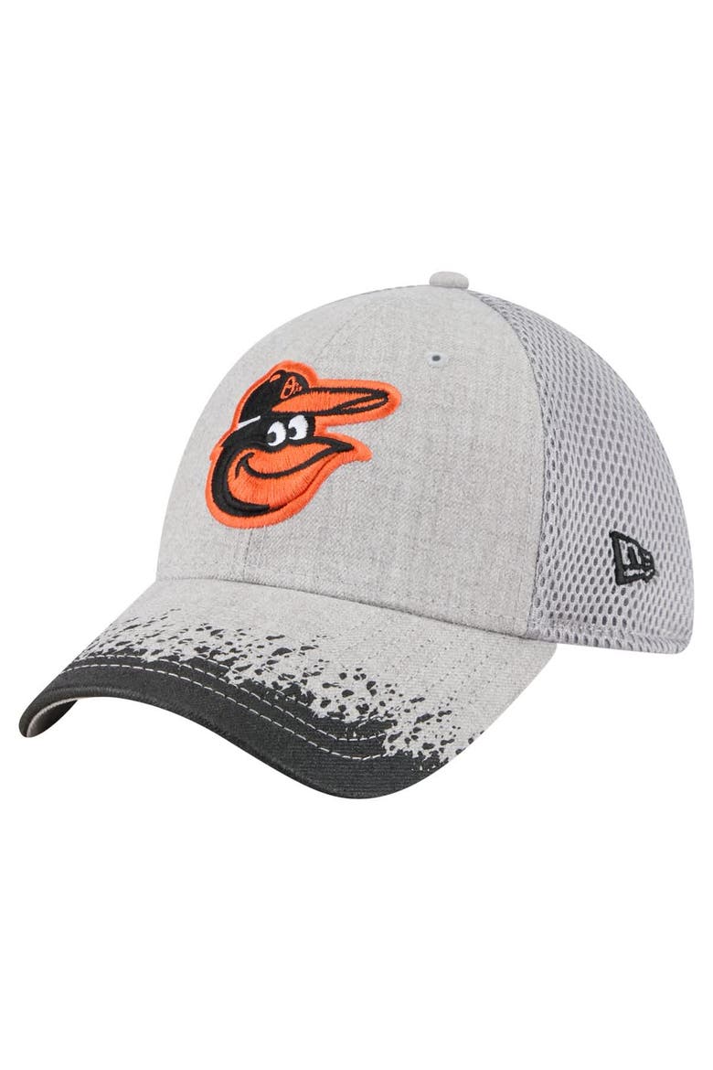 Men's New Era Gray Baltimore Orioles Visor Paint Splatter 39THIRTY Flex Hat, Main, color, Gray