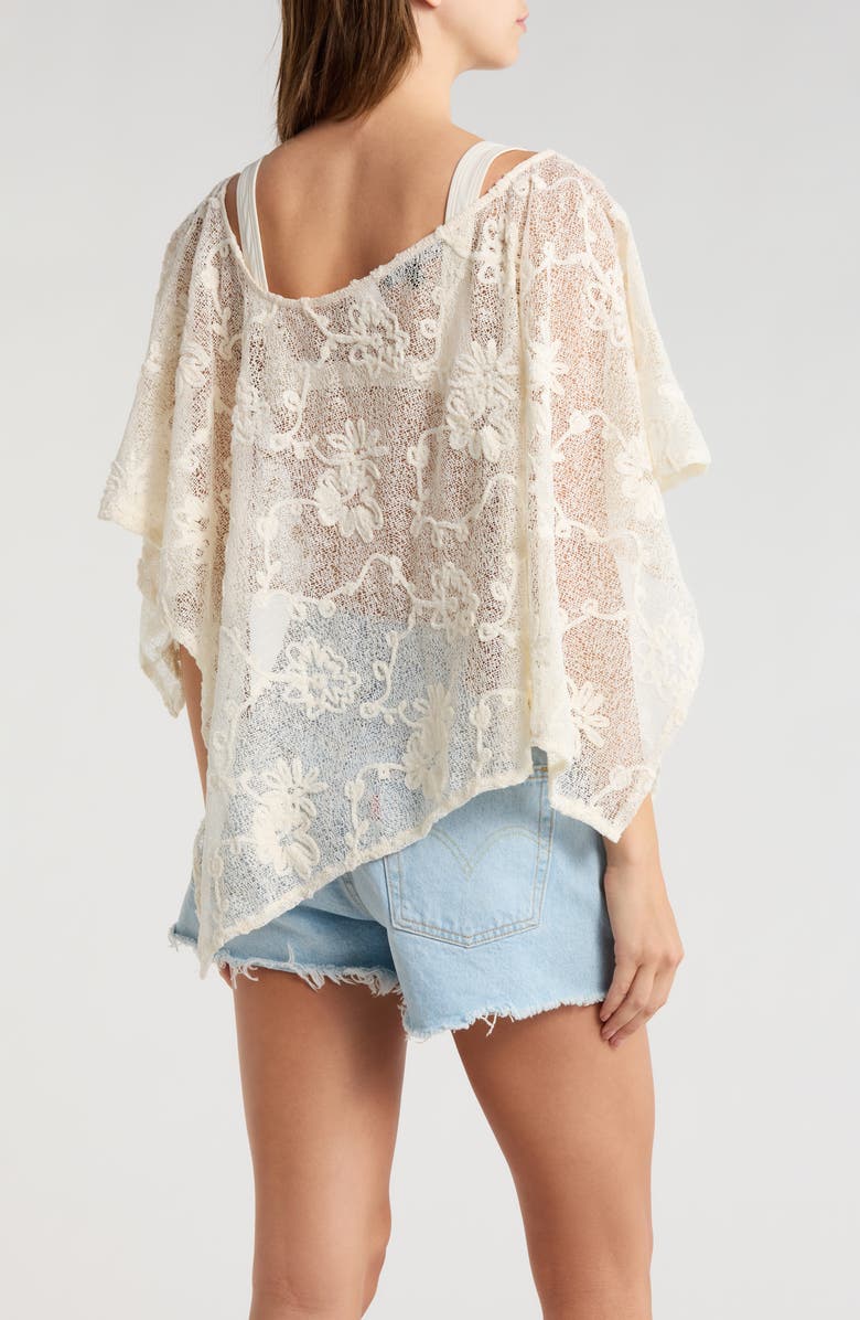 PacSun India Floral Openwork Poncho, Alternate, color, Ivory