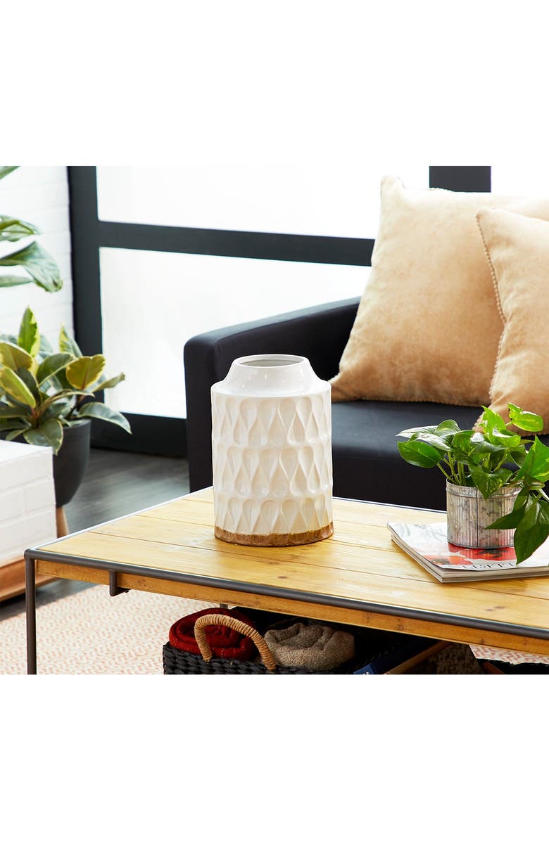 SONOMA SAGE HOME White Porcelain Geometric Vase with Brown Base, Alternate, color, White