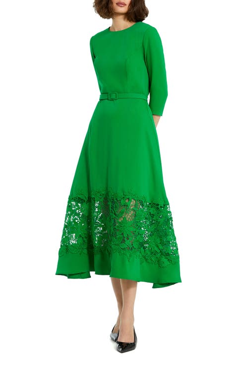 Crepe Boat Neck Midi Dress With Applique Cut Out