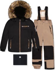Deux par Deux Play Faux Fur Hood Jacket & Reinforced Pants Two Piece Snowsuit