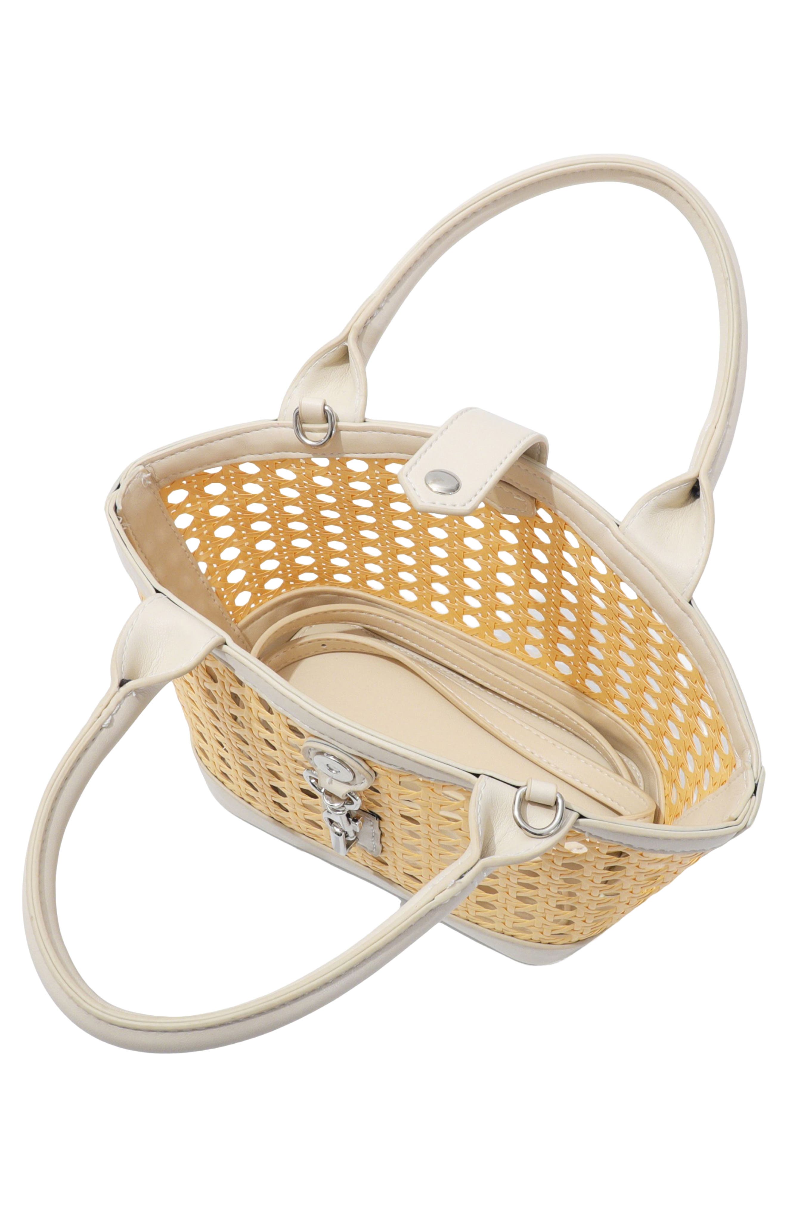 Kane Rattan Shoulder Bag, Alternate, color, WHITE/ TAN