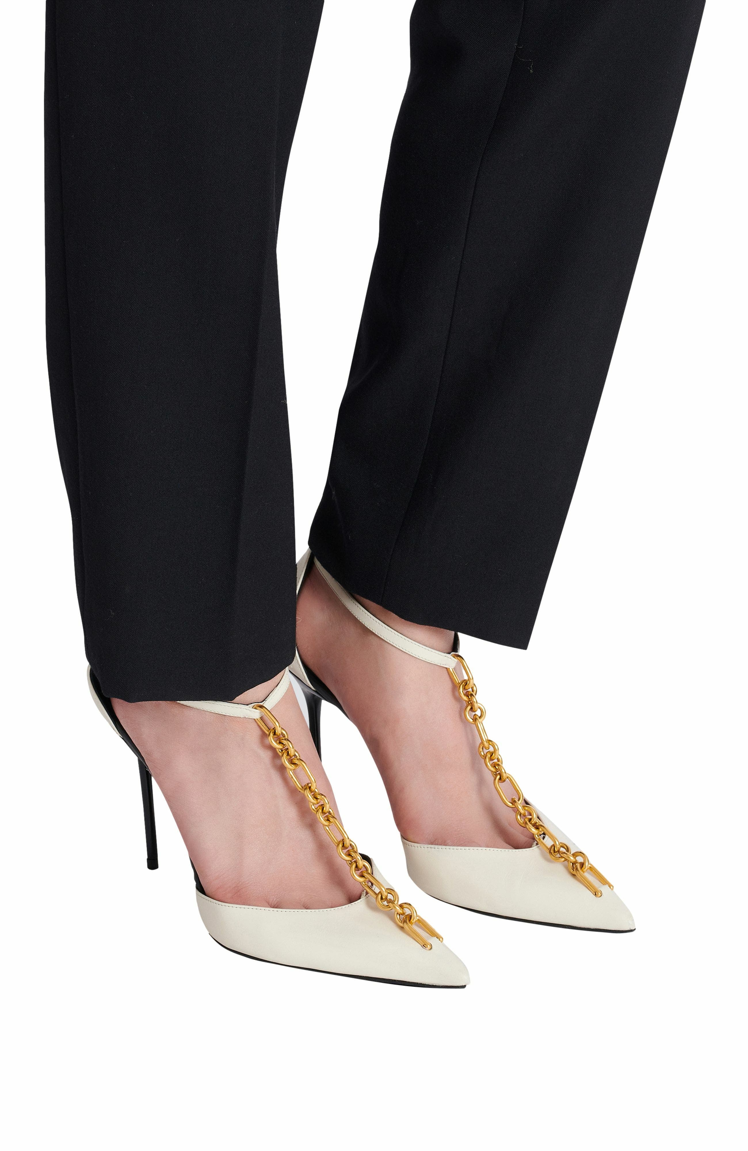 Balmain Sync leather stilettos with pointed toe, Alternate, color, Beige