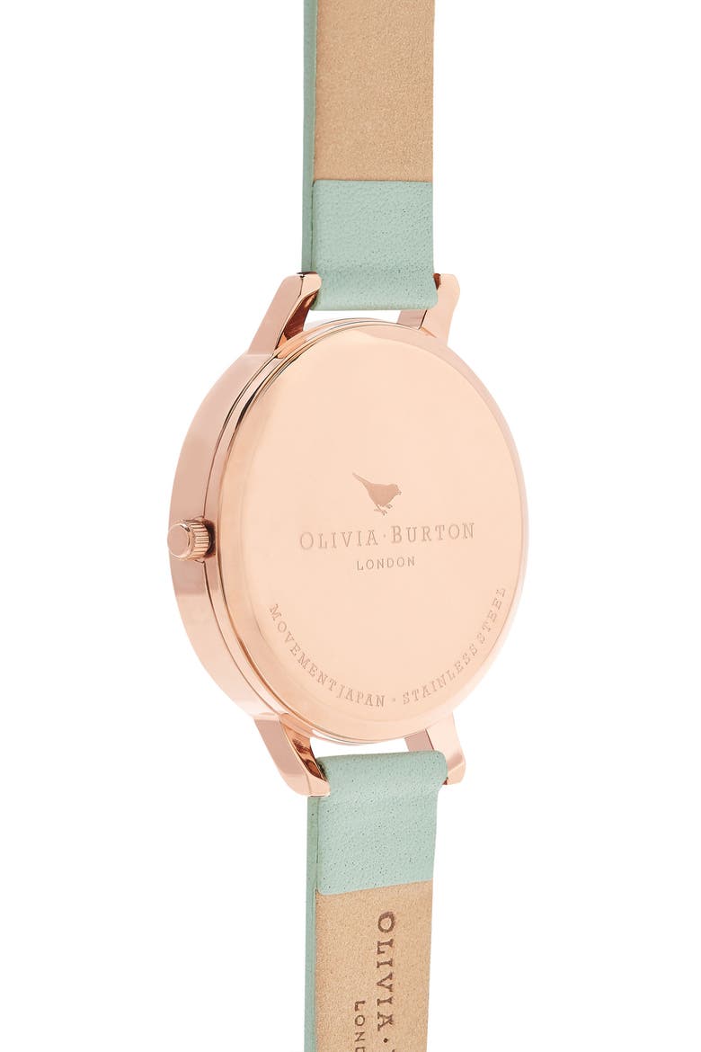 Enchanted Garden Leather Strap Watch, 38mm, Alternate, color, MINT/ FLORAL/ ROSE GOLD