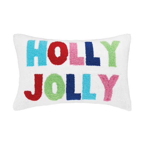 Holly Jolly Hooked Throw Pillow, 14" x 22"