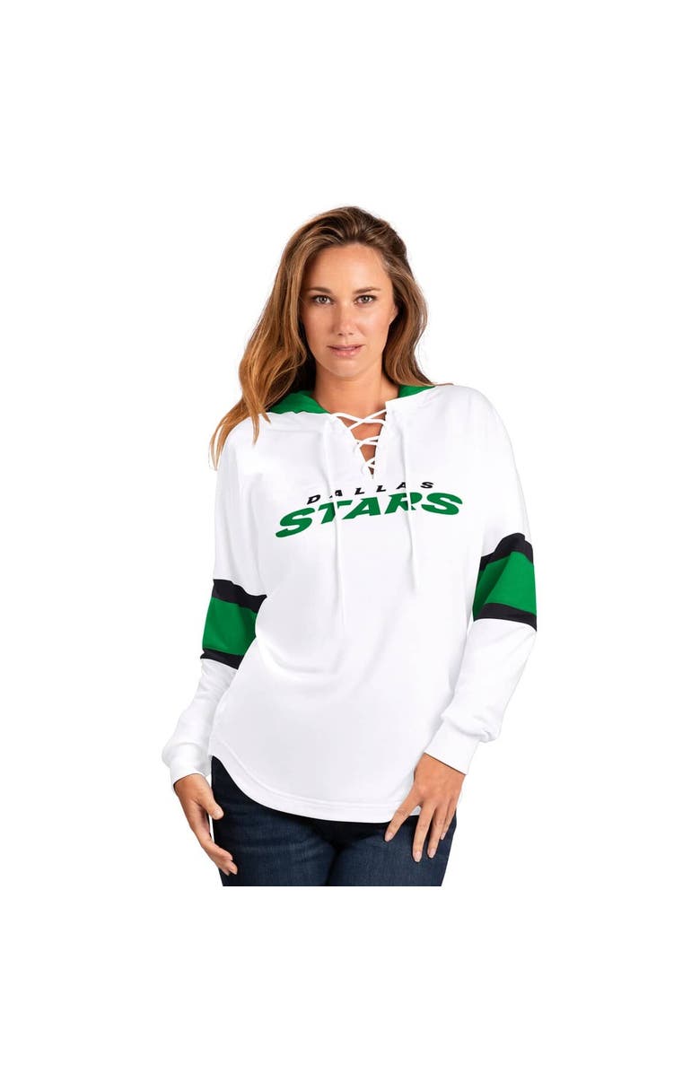 G-III 4HER BY CARL BANKS Women's G-III 4Her by Carl Banks White Dallas Stars Goal Zone Long Sleeve Lace-Up Hoodie T-Shirt, Main, color,