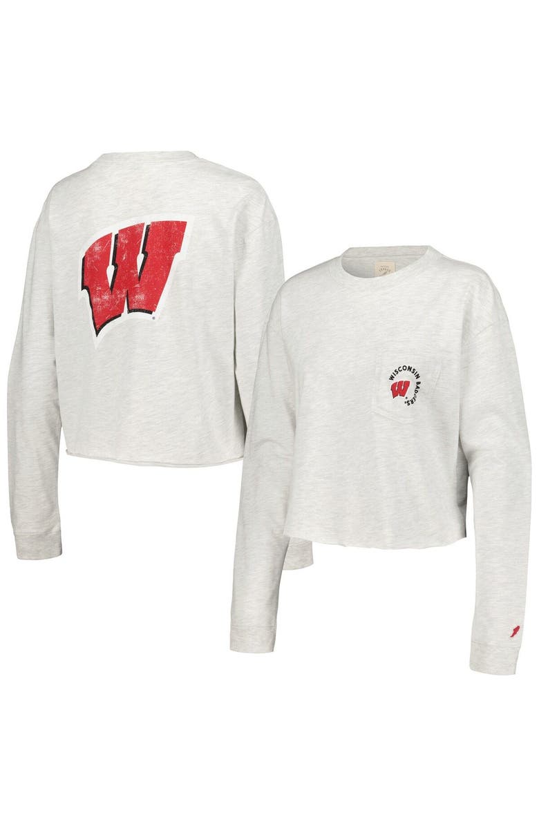 LEAGUE COLLEGIATE WEAR Women's League Collegiate Wear Ash Wisconsin Badgers Clothesline Midi Long Sleeve Cropped T-Shirt, Main, color, 