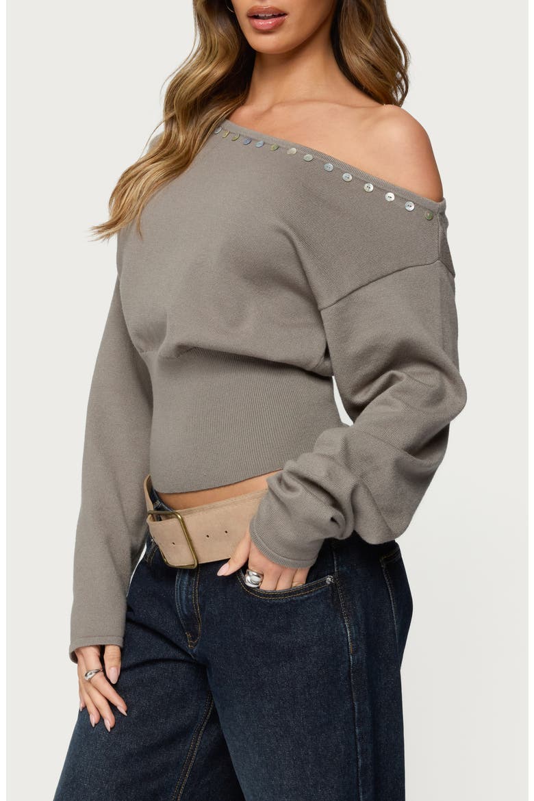 Carmela Iridescent Button Off the Shoulder Sweater, Alternate, color, OLIVE