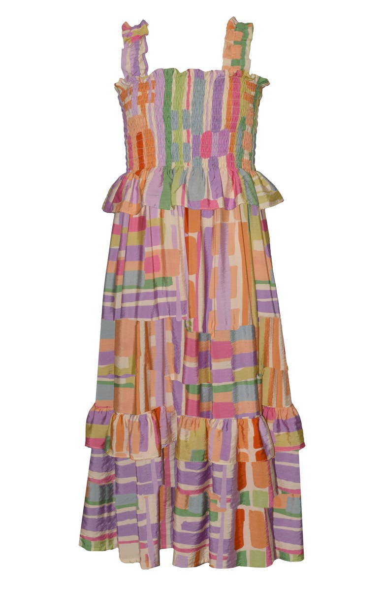 Iris & Ivy Kids' Smocked Abstract Maxi Dress, Main, color, Orange Multi