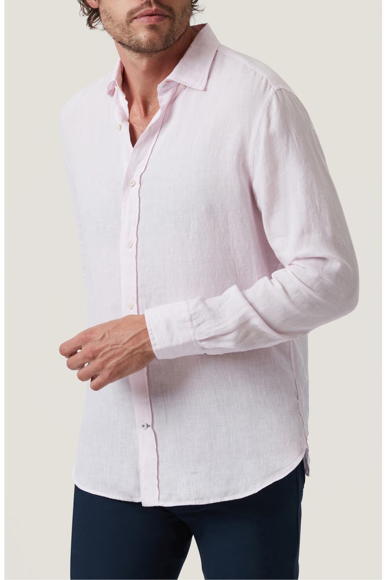 Linen Chambray Button-Up Shirt, Alternate, color, PINK