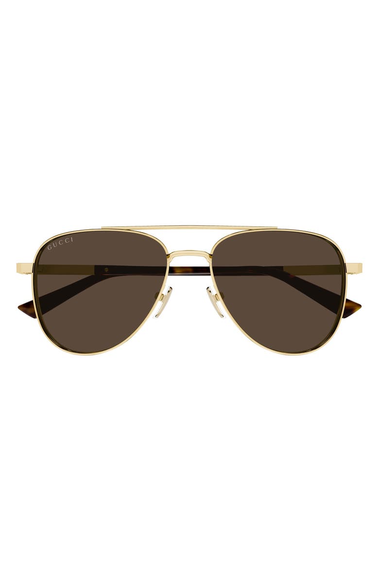Gucci 56mm Navigator Sunglasses, Main, color, Gold
