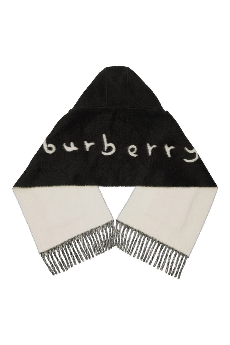 Logo Alpaca & Wool Blend Hooded Scarf, Alternate, color, BLACK