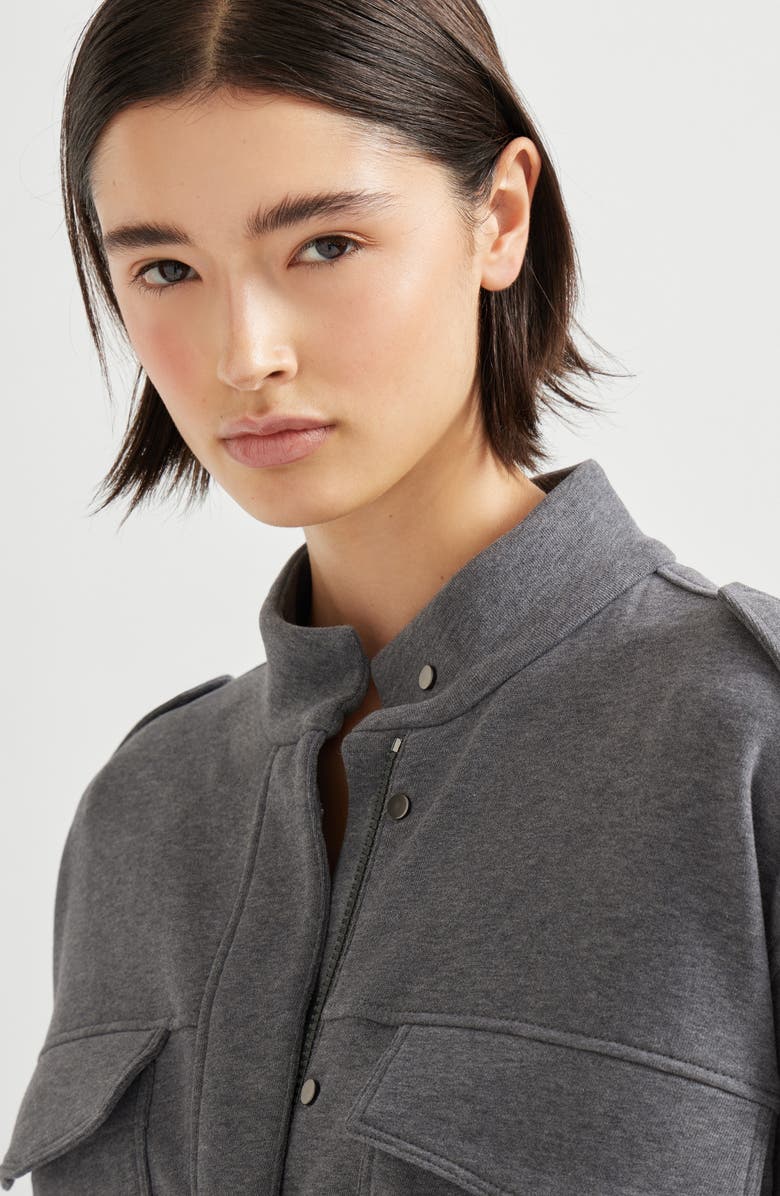 Brunello Cucinelli Smooth French terry cardigan-style top, Alternate, color, Lead