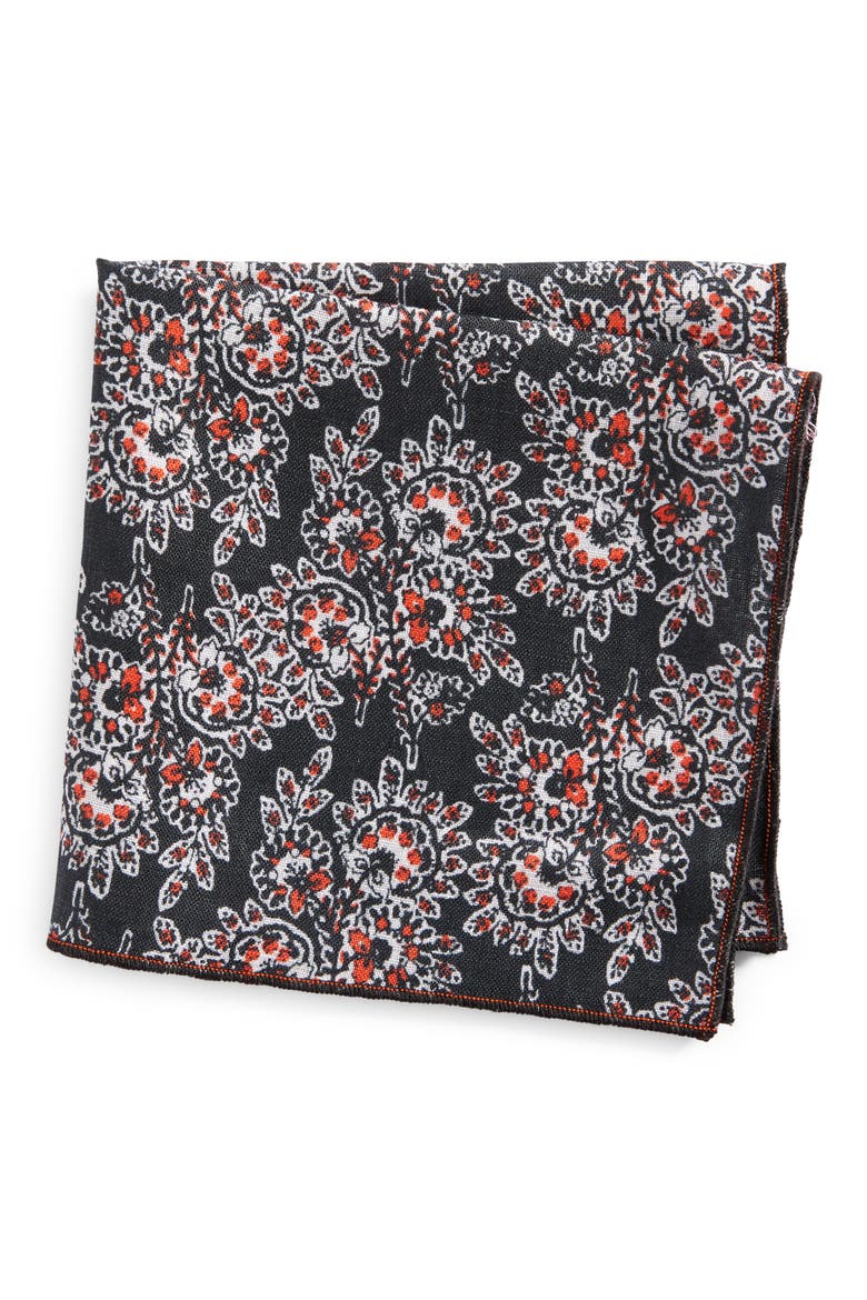 Print Linen Pocket Square, Main, color, BLACK