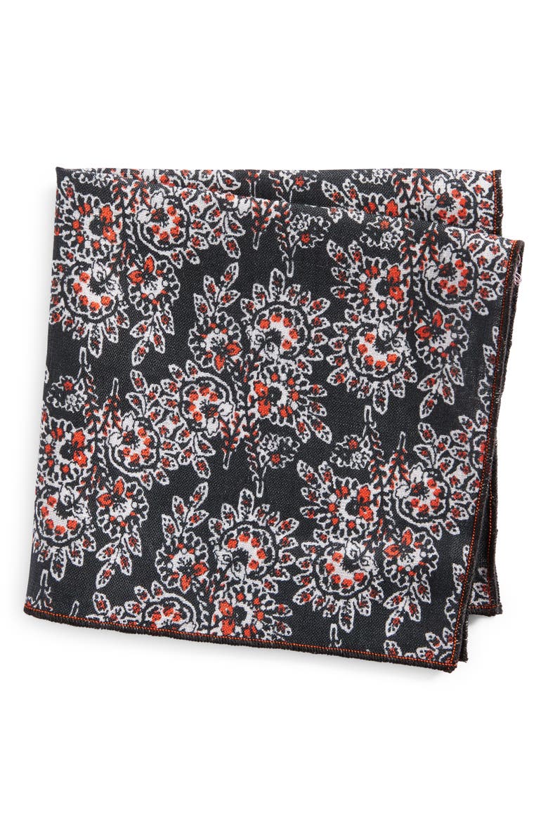 CLIFTON WILSON Print Linen Pocket Square, Main, color, Black