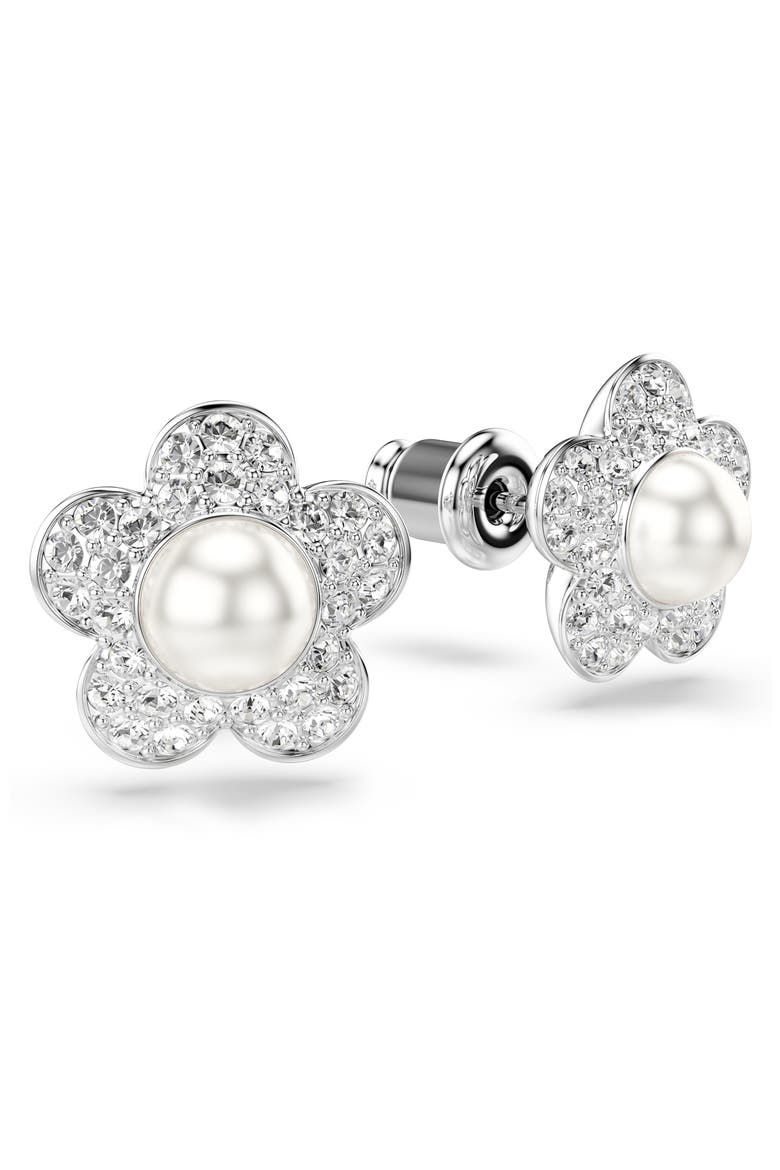 x Ariana Grande Angelic Crystal Faux Pearl Stud Earrings, Alternate, color, SILVER/ WHITE