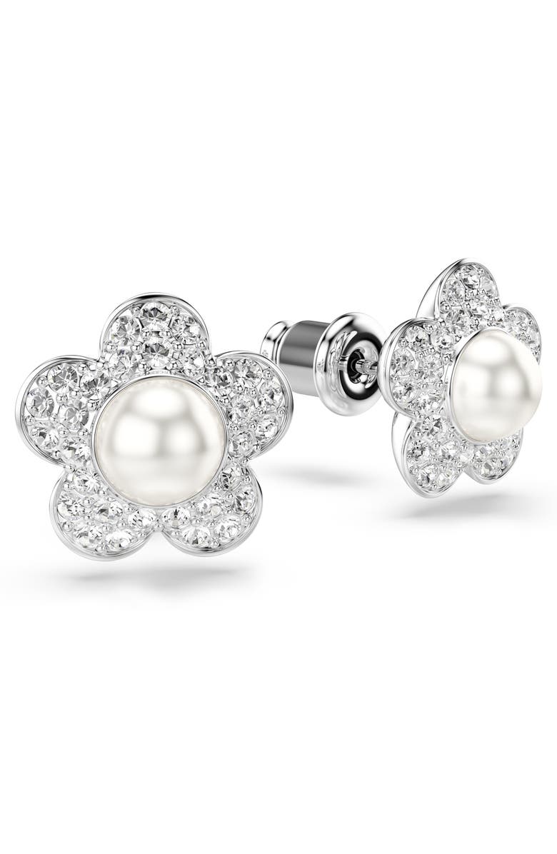 Swarovski Angelic Crystal Faux Pearl Stud Earrings, Alternate, color, Silver/ White