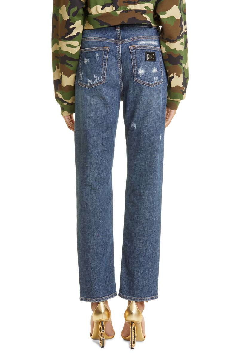 Dolce&Gabbana Destroyed High Waist Ankle Straight Leg Jeans, Alternate, color, 