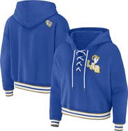 WEAR by Erin Andrews Women's WEAR by Erin Andrews Royal Los Angeles Rams Plus Size Lace-Up Pullover Hoodie