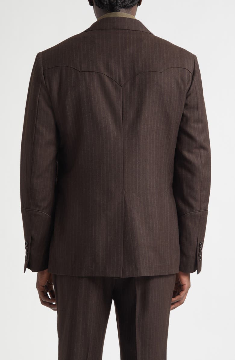 Double RL Pinstripe Wool Flannel Western Tuxedo Jacket, Alternate, color, Brown Charcoal