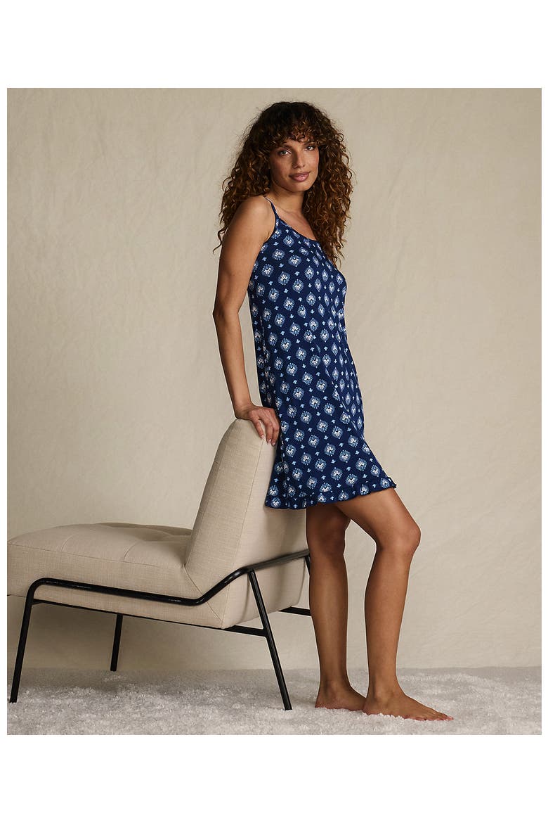 Cooling Knee Length Slip Nightgown, Alternate, color, Deep Sea Navy Large Foulard