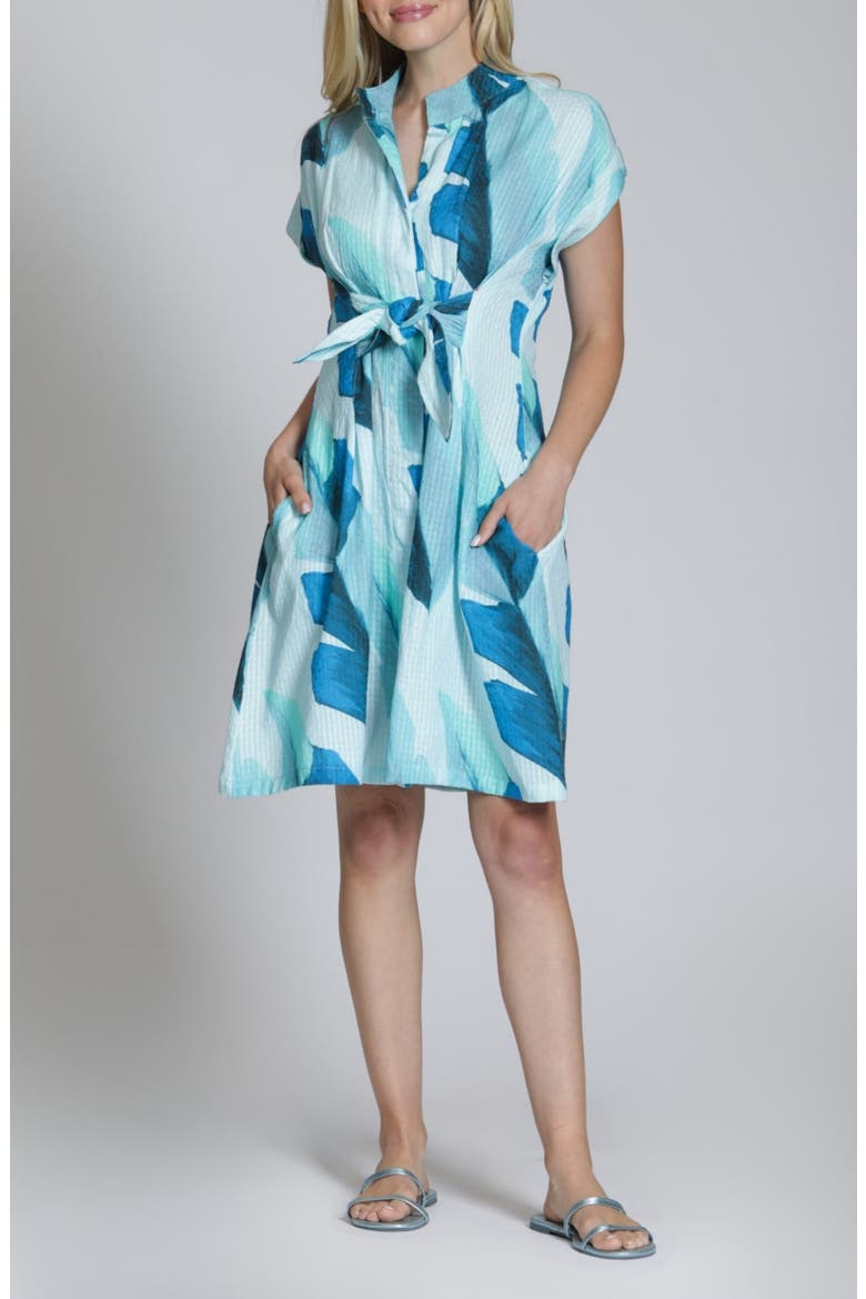 Short Sleeve Seersucker Shirtdress, Main, color, AQUA MULTI