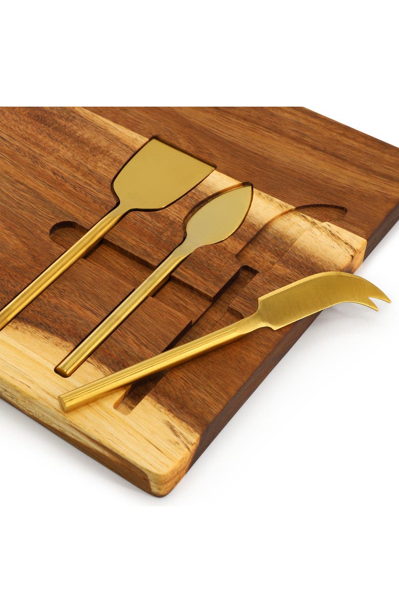 Megachef 21 x 11 Inch Acacia Wood Cheese Board with 3 Piece Knife Set, Alternate, color, Acacia