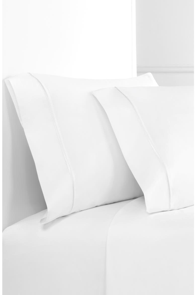 Single Embroidered Line 300 Thread Count 100% Cotton Pillowcases, Alternate, color, WHITE