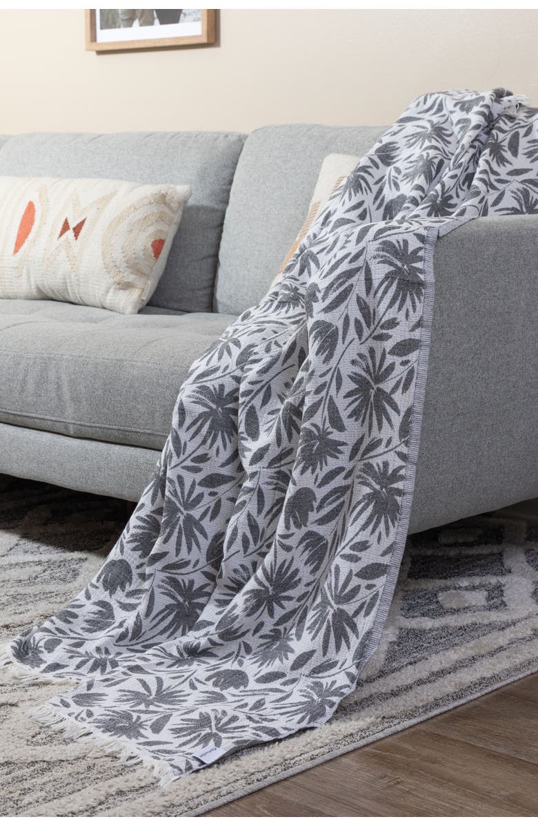 InfuseZen Whimsical Flower Organic Reversible Muslin Blanket, Alternate, color, Black