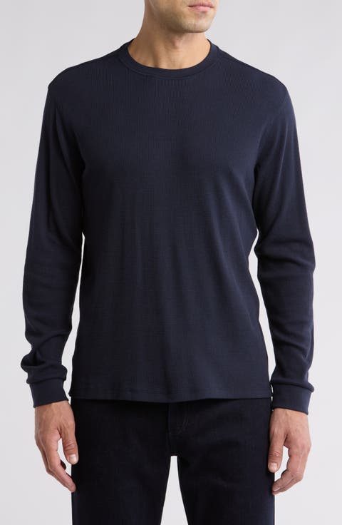 Crewneck Waffle Knit Long Sleeve T-Shirt