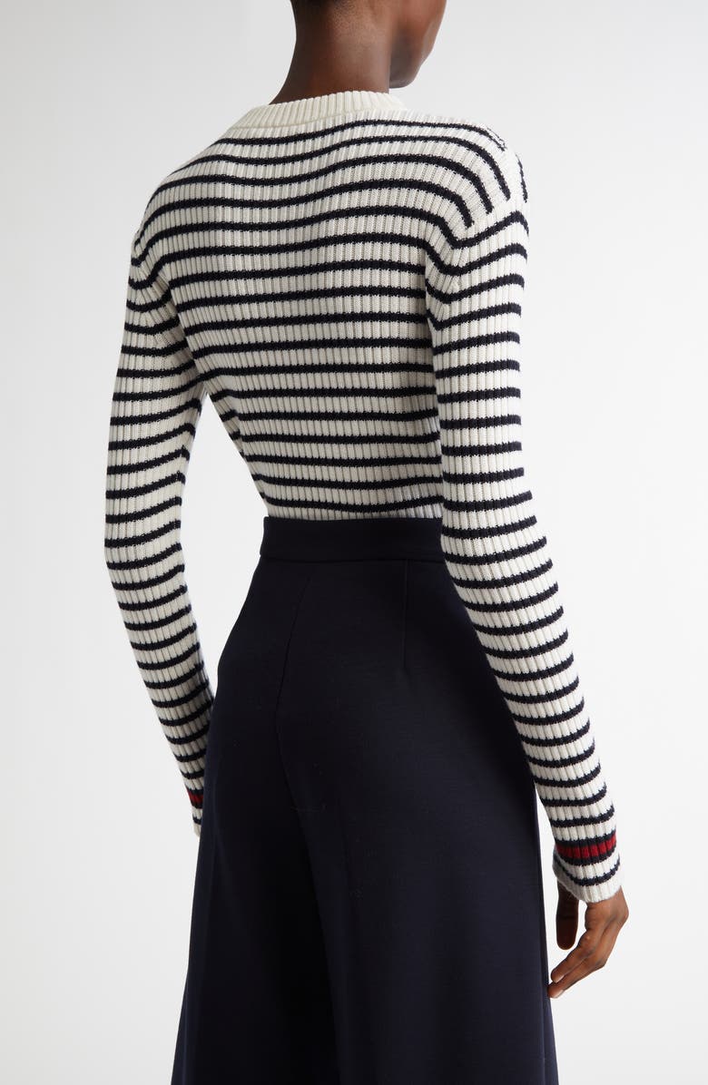 Max Mara Lari Button Detail Stripe Virgin Wool Rib Sweater, Alternate, color,