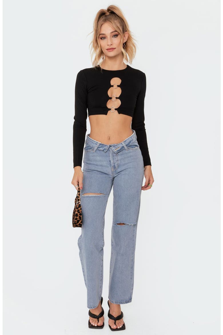 Patricia Long Sleeve Crop Top, Alternate, color, BLACK