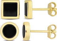 DELMAR Men's Set of 2 Onyx Square & Round Stud Earrings