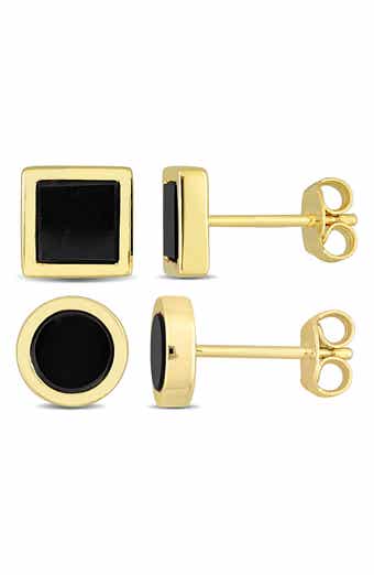 Men's Set of 2 Onyx Square & Round Stud Earrings