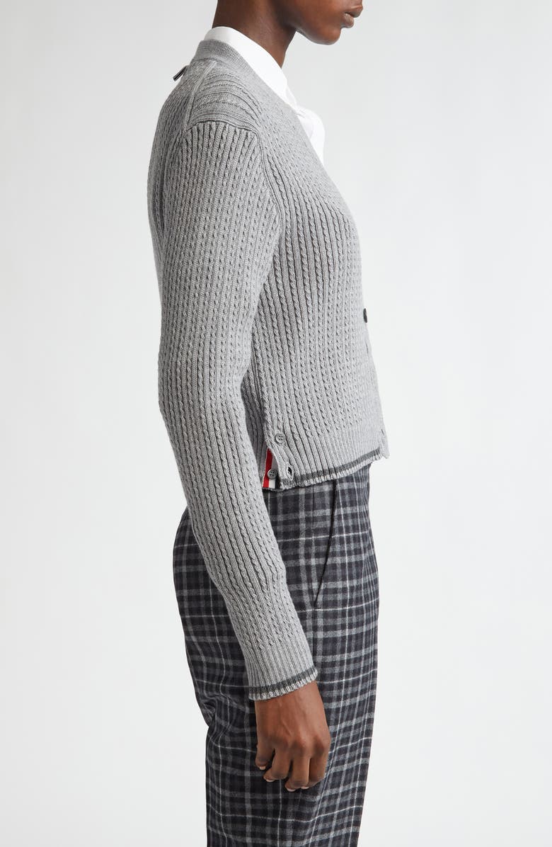 Thom Browne 4-Bar Baby Cable Knit Crop Cardigan, Alternate, color,