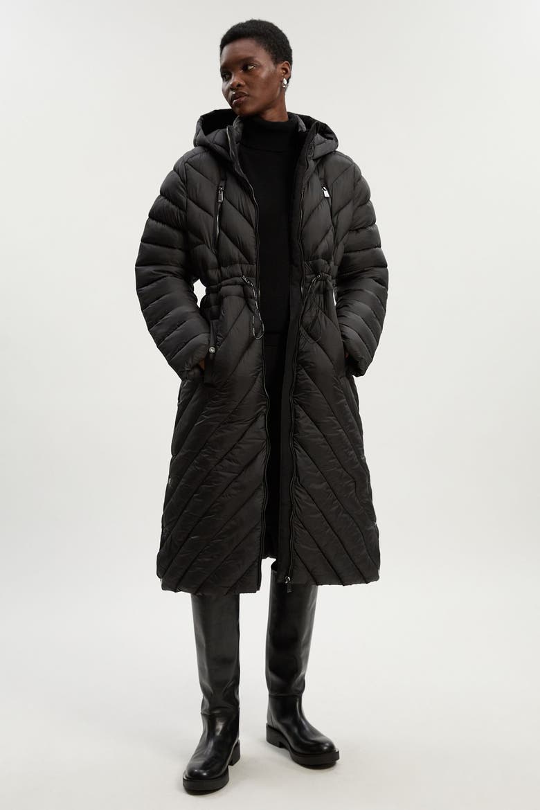 Petite Packable Knee Length Coat, Main, color, Black