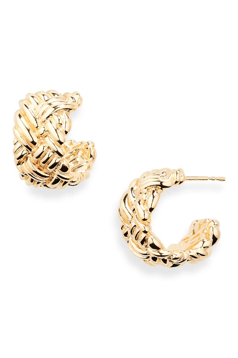 Intrecciato Huggie Hoop Earrings, Main, color, 8120 YELLOW GOLD