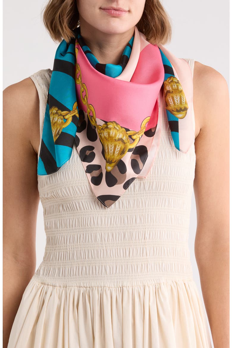 Folk Print Silk Square Scarf, Main, color, RAINBOW